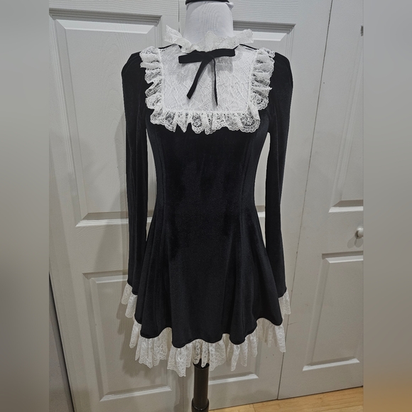 Widow Dresses & Skirts - Dolls Kill Goth Widow No Lesson Learned Black & White Velvet Mini Dress S